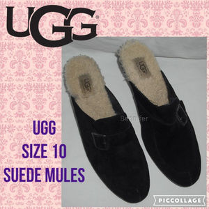 UGG Isabella Black Suede Clogs 10 heels mules
